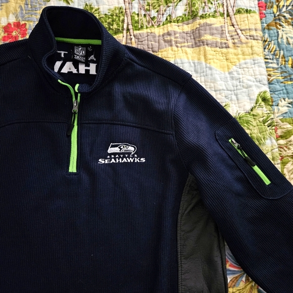 Seattle Seahawks NFL Team Apparel Quarter Zip Fleece Pullover Size Large Navy - Picture 2 of 10